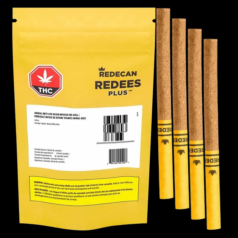 Redecan Animal Rntz Redees PLUS Live Resin Infused Pre-Roll - Animal Rntz Redees PLUS 4 x 0.5g Live Resin Infused Pre-Rolls 2g — Infused Pre-Rolls