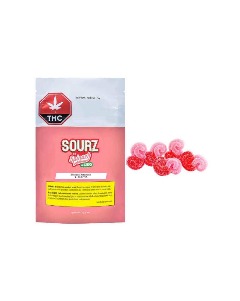 SOURZ by Spinach - Strawberry Watermelon 4:1 CBG:THC 5pk Soft Chews by SOURZ by Spinach - Edibles